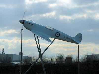 This sculpture designed by Alan Manning stands proudly at the entrance to Southampton Airport, unveiled by Mitchell's son on 5th March 2004, 68 years later.