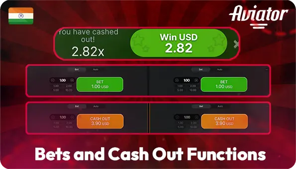 Panel Aviator casino with bet size selection function and cash out
